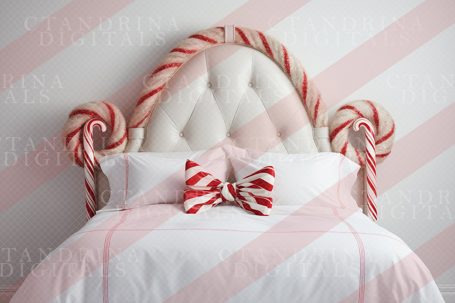 Candy Cane Bed Set Digital Backdrops, Candy Cane Headboard Backgrounds, Christmas Digital Backdrops for Photoshop Composite - Set of 4