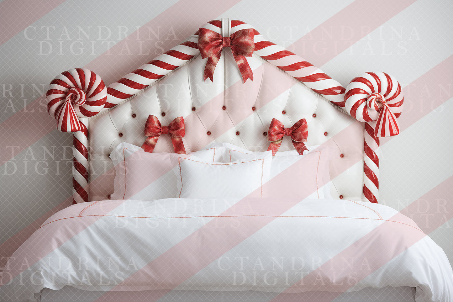 Candy Cane Bed Set Digital Backdrops, Candy Cane Headboard Backgrounds, Christmas Digital Backdrops for Photoshop Composite - Set of 4