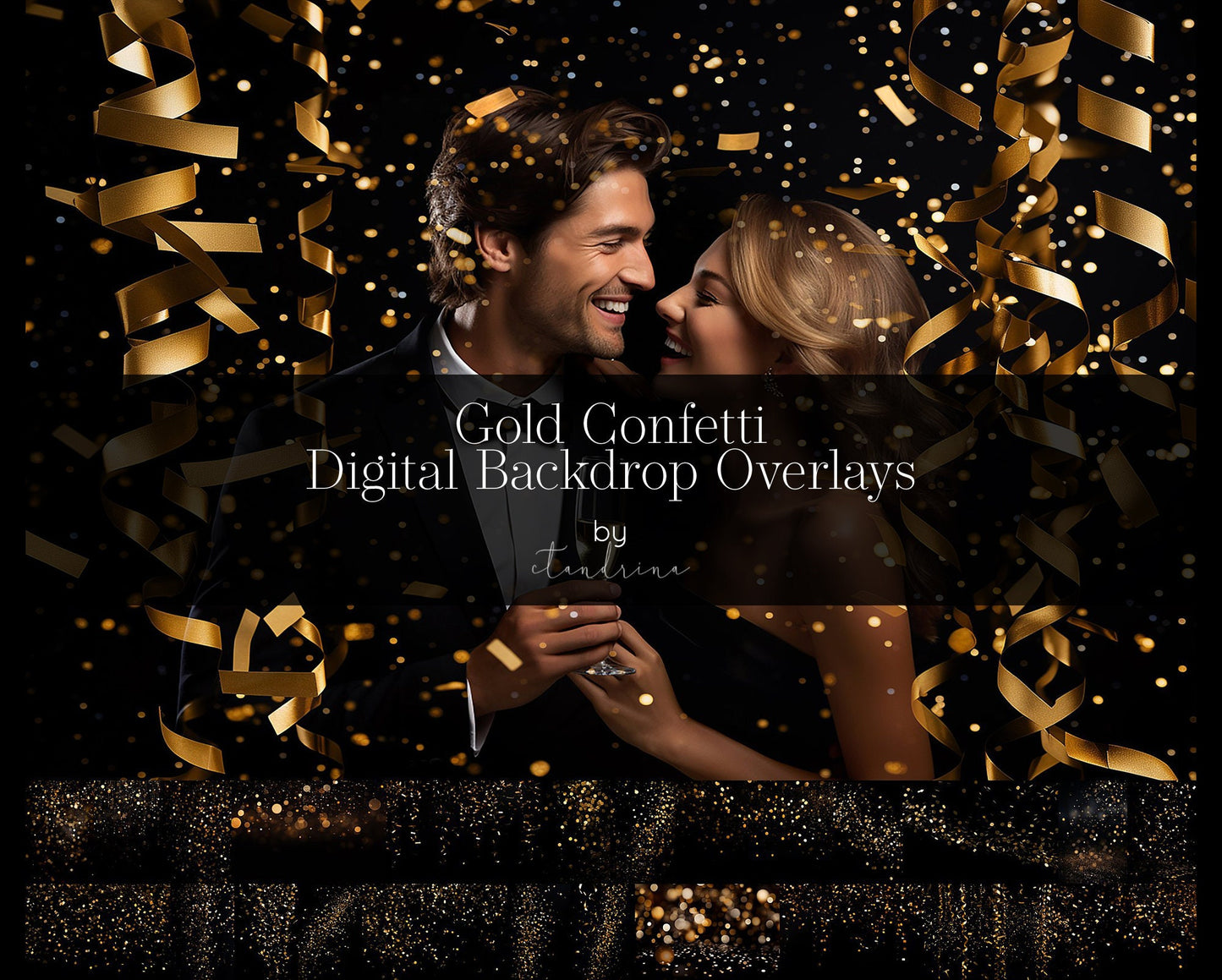 Gold Confetti Digital Backdrop Overlays, New Year Confetti Overlays, Gold Party Confetti Overlays for Photoshop Composites, Streamer Overlay, best seller, ctandrina digitals, new year overlays, new year confetti