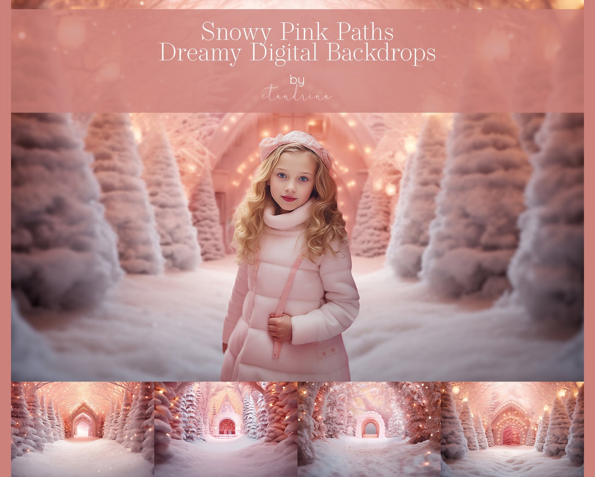 christmas digital backdrops, pink snowy digital backdrops, painterly digital backdrops, dreamy digital backdrops, best sellers, ctandrina digitals, holiday digital backdrops, photoshop backdrops