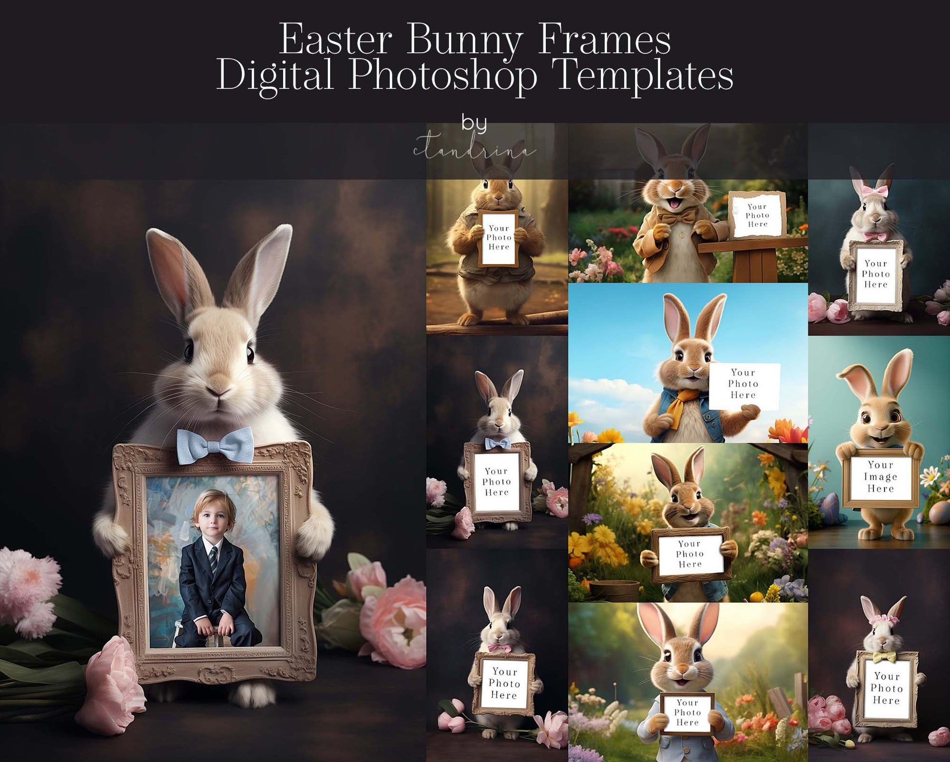 Easter Bunny Photo Frame Templates for Photoshop, Bunny Rabbit Photo Mock-Ups, Easter Bunny Photo Template, Easy to Use .PSD Photo Templates, best seller, ctandrina digitals, easter bunny photo frame mockups, easter bunny photo digital, picture frame