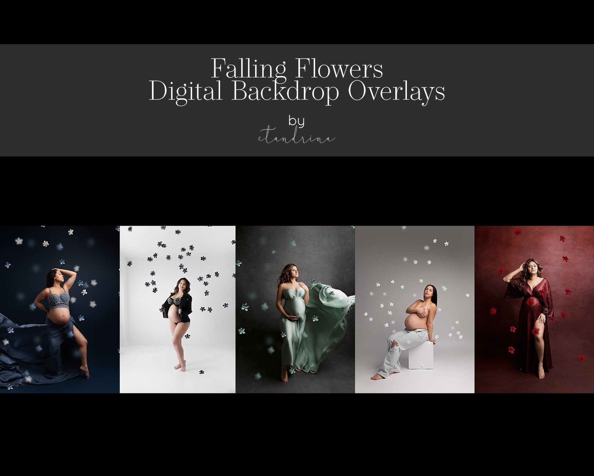 Falling Flower Backdrop Overlays, Tiny Floral Overlay, Flower Backdrop Overlays for Photoshop, Maternity Backdrop Overlays, Floating Florals, best seller, ctandrina, floating flowers, falling petals, maternity backdrop overlays, editing tutorial