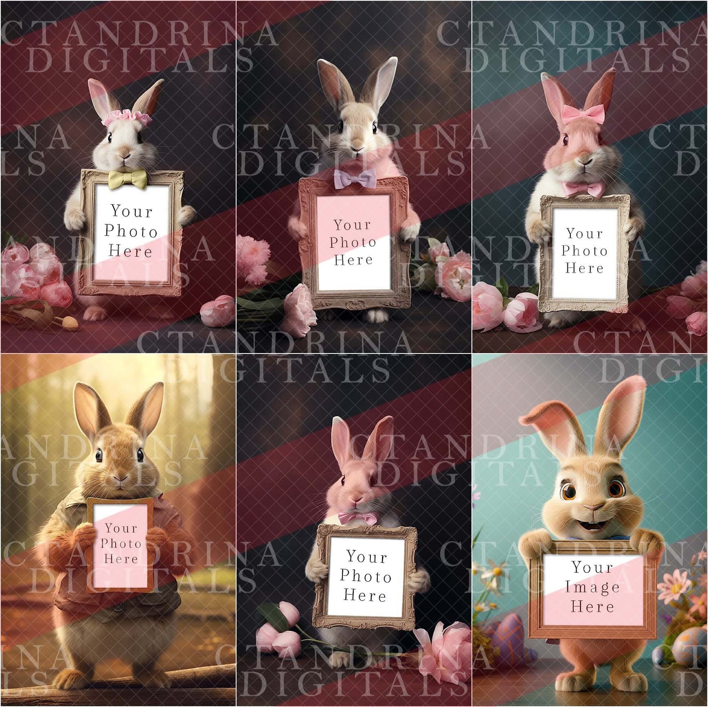 Easter Bunny Photo Frame Templates for Photoshop, Bunny Rabbit Photo Mock-Ups, Easter Bunny Photo Template, Easy to Use .PSD Photo Templates, best seller, ctandrina digitals, easter bunny photo frame mockups, easter bunny photo digital