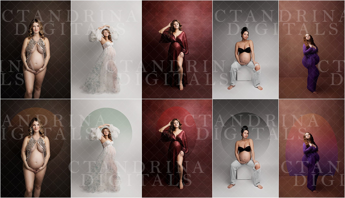 Circle and Gradient Digital Backdrop Overlays, Maternity Backdrop Overlays, .PNG Transparent Circle Gradient Overlays for Photoshop, ctandrina digitals, best seller, pregnancy studio backdrop overlays, best gradient overlays, gradient light filters